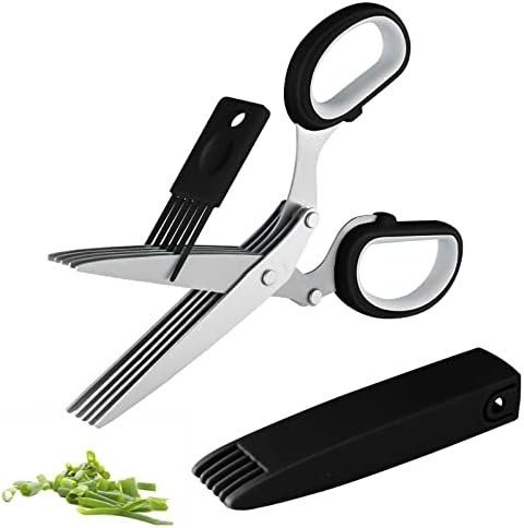  Gourmet Herb Scissors Set - Master Culinary Multipurpose Cutting Shears With Stainless Steel 5 Blades, Herb Stripper, Safety Cover And Cleaning Comb For Cutting Cilantro Onion Salad