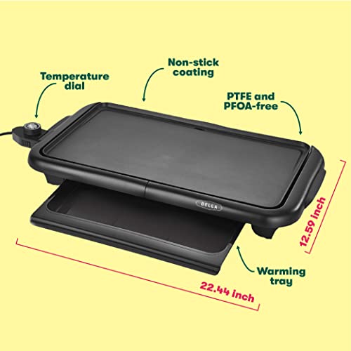 Bella Electric Griddle With Warming Tray - Smokeless Indoor Grill, Nonstick Surface, Adjustable Temperature & Cool-touch Handles, 10" X 18", Copper/Black