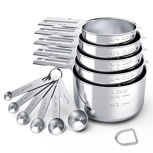  Stainless Steel Measuring Cups & Spoons Set, Cups And Spoons,Kitchen Gadgets For Cooking & Baking (Sliver-5+6)