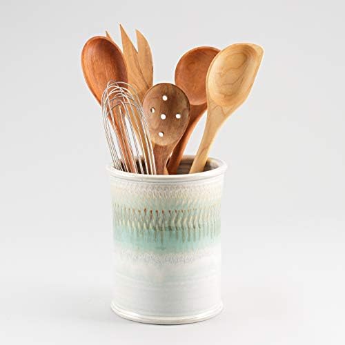  Handmade Kitchen Utensil Holder Hamada And Purple, Made In USA, Ceramic Utensil Crock Organizer
