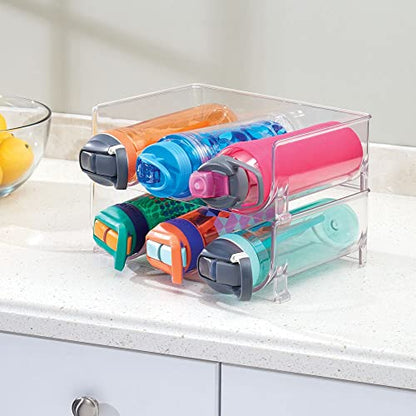  MDesign Stackable Plastic 3 Bottle Refrigerator Wine Rack - Kitchen Storage Organizer For Champagne, Wine Or Water Bottles - Stacking Wine Organizer For Fridge - Ligne Collection - 2 Pack - Clear