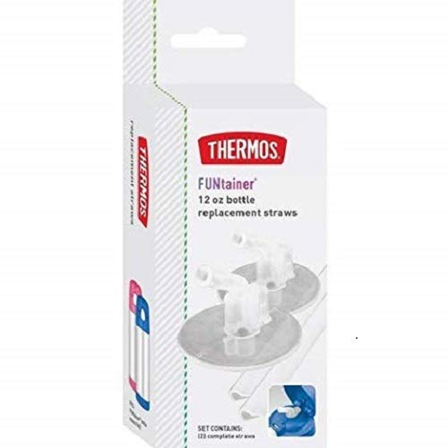 Thermos Hermos Pink Funtainer 12 Ounce Bottle & Replacement Straws For 12 Ounce Funtainer Bottle, Clear