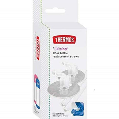 Thermos Hermos Pink Funtainer 12 Ounce Bottle & Replacement Straws For 12 Ounce Funtainer Bottle, Clear
