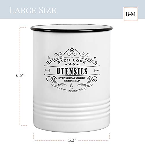  Large Kitchen Utensil Holder For Countertop - Farmhouse Kitchen Tools Storage Organizer Utensil Crock - White Cooking Utensil Holder For Kitchen Counter - Utensil Caddy Jar Spatula Holder