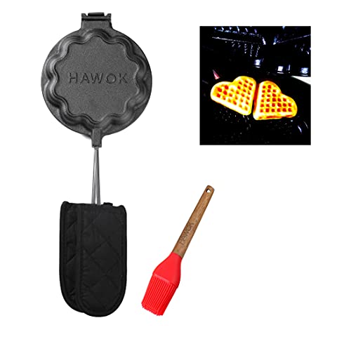  Cast Iron Waffle Heart Shape Maker With Handle Hoder And Basting Brush…