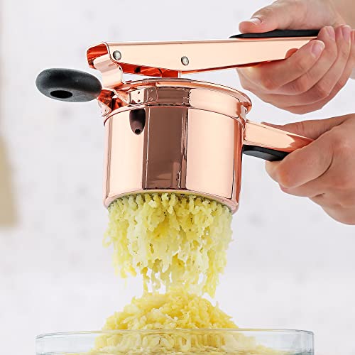  Large Potato Ricer Stainless Steel Professional (13.5oz) - Heavy-Duty Ricer For Mashed Potatoes - Manual Ricer Kitchen Tool With Non-Slip Handle - Mashed Potatoes Masher (Rose Gold)