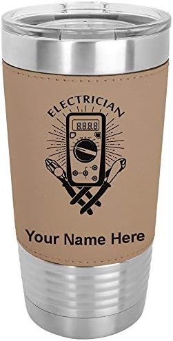  20oz Vacuum Insulated Tumbler Mug, Electrician, Personalized Engraving Included (Faux Leather, Blue)