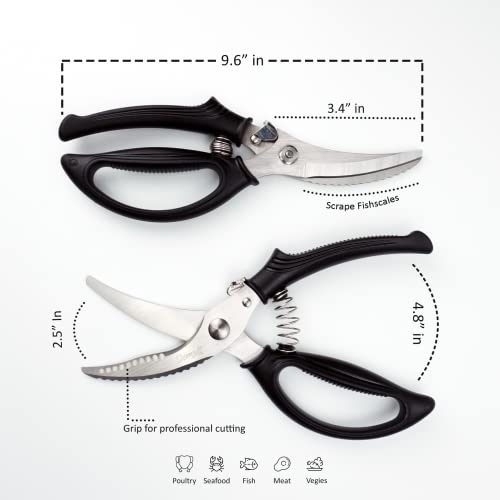  Poultry Shears, Heavy Duty Kitchen Scissors - Rust Proof Bone Cutting Scissors For Cutting Chicken & Chopping Vegetables - Chicken Meat Shears For Professionals - Black