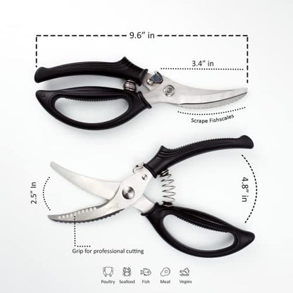  Poultry Shears, Heavy Duty Kitchen Scissors - Rust Proof Bone Cutting Scissors For Cutting Chicken & Chopping Vegetables - Chicken Meat Shears For Professionals - Black