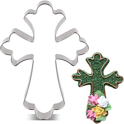  Large Fancy Cross Cookie Cutter Christian Baptism Fondant Biscuit Cutter - 3.3 X 4.4 Inches - Stainless Steel