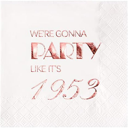  70th Birthday Cocktail Napkins Rose Gold For Women 70th Birthday Party Decorations For Cake Dessert Berverage Table, 70th Birthday Party Supplies,50 Pcs Disposable Napkins, 3-Ply