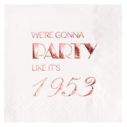  70th Birthday Cocktail Napkins Rose Gold For Women 70th Birthday Party Decorations For Cake Dessert Berverage Table, 70th Birthday Party Supplies,50 Pcs Disposable Napkins, 3-Ply