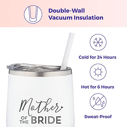  Mother Of The Bride Engraved Stainless Steel Tumbler Cup With Lid And Straw - Gift For Mom - Bride, Bridal Shower, Wedding, Engagement Party - Mom's Travel Tumbler - Travel Mug For Bride's Mom