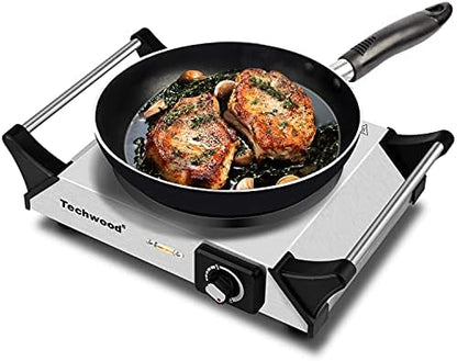  Hot Plate Portable Electric Stove 1500W Countertop Single Burner With Adjustable Temperature & Stay Cool Handles, 7.5” Cooktop For Dorm Office/Home/Camp, Compatible For All Cookwares