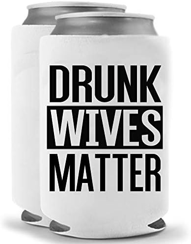  Drunk Wives Matter Pink | Set Of Two (2) Funny Novelty Can Cooler Beverage Huggie - | Beer Beverage Holder - Funny Gifts Wife - Quality Neoprene No Fade 12 Oz Or 16oz Can Cooler (Magenta (2))
