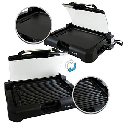  Chef Heavy Gauge Aluminum Reversible Indoor Grill And Griddle With Removable Glass Lid, 15" By 11", Black