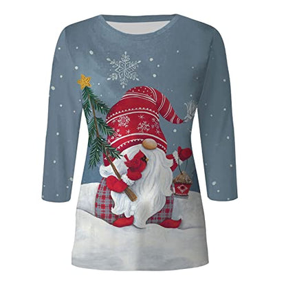  Womens 2022 Fall Fashion Tops Fall Plus Size Sweatshirts Long Sleeve Christmas Print Loose Tops Pullover Top Streetwear