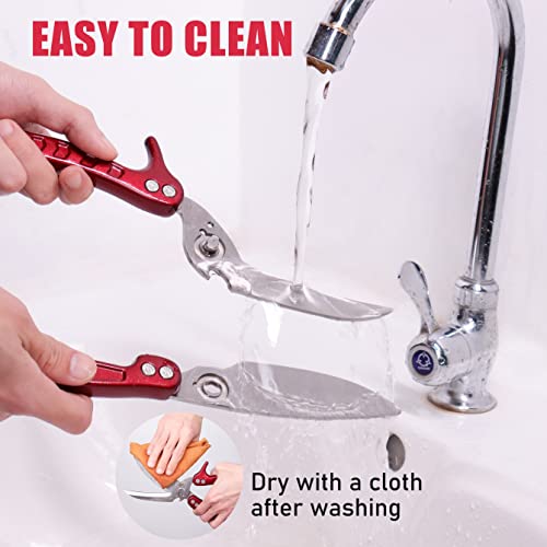  Red Poultry Shears, Heavy Duty Kitchen Scissors With Built-In Spring, Detachable Kitchen Shears With Safety Lock, Sharp Stainless Steel Cooking Scissors For Chicken/Bone/Turkey/Seafood/Fish