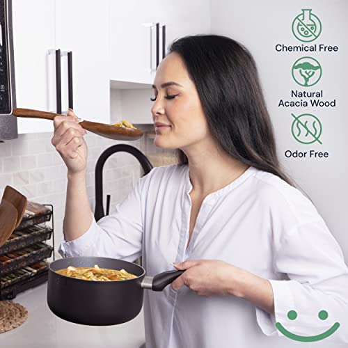  Wooden Spoons For Cooking-Kitchen Utensils Set With Holder-Nice-nook 8PCS Wooden Utensils For Cooking Made With Acacia Wood-Cooking Utensils Set Non-stick With Comfortable Soft Grip-Great House Gifts.