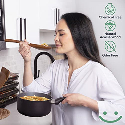  Wooden Spoons For Cooking-Kitchen Utensils Set With Holder-Nice-nook 8PCS Wooden Utensils For Cooking Made With Acacia Wood-Cooking Utensils Set Non-stick With Comfortable Soft Grip-Great House Gifts.