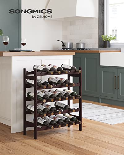 Songmics 30-Bottle Wine Rack, 5-Tier Freestanding Floor Bamboo Wine Holder, Display Stand Shelves, Wave Bars, Espresso UKWR25BR