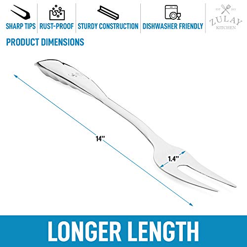  14 Inch Carving Fork For Meat - Stainless Steel Meat Fork Carving With Comfortable Handle - One Piece Serving Fork Utensil For Chicken, Steak, Turkey, And More