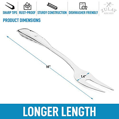  14 Inch Carving Fork For Meat - Stainless Steel Meat Fork Carving With Comfortable Handle - One Piece Serving Fork Utensil For Chicken, Steak, Turkey, And More