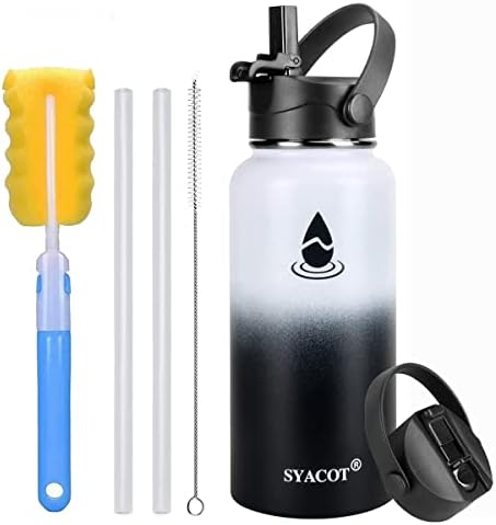  40 Oz Stainless Steel Water Bottle, Insulated Double Wall Vacuum Leak Proof Water Flask, Metal Thermo Canteen Mug —Wide Mouth With 2 Straw Lids