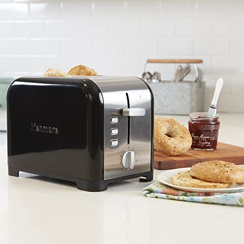  Enmore 2-Slice Toaster, Black Stainless Steel, Extra Wide Slots, Bagel And Defrost Functions, 9 Browning Levels, Removable Crumb Tray, For Bread, Toast, English Muffin, Toaster Strudel