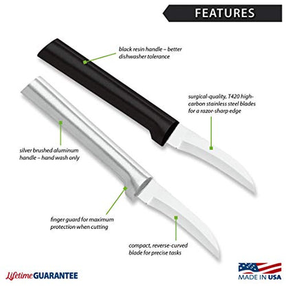  Ada Cutlery Curved Paring Knife Stainless Steel Blade With Aluminum Made In USA, 6-1/8 Inch, Silver Handle