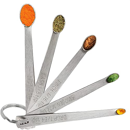  Measuring Spoons Set Stainless Steel - 5Pcs Dry Measure Spoons Liquid Teaspoon Measure Coffee Measuring Spoon - Small Spoons For Spice Jars Baking Items Cooking Spoon Sets For Kitchen With Hold Ring