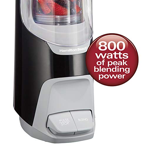 Hamilton Beach 800W Power Blender Single-Serve Personal Blender For Shakes & Smoothies With 20oz Travel Cup & Lid, Black (53620)