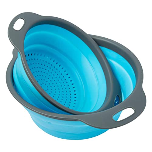  New Version 11Pack Silicone Kitchen Strainer Collapsible Colander With Foldable Silicone Measuring Spoon Measuring Cup Kitchen Good Tools (Blue)