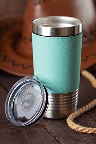  20oz Vacuum Insulated Tumbler Mug, Golfer Putting, Personalized Engraving Included (Faux Leather, Rustic)