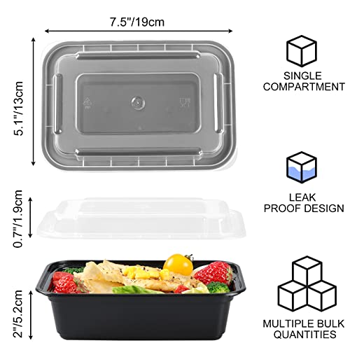  50 Pack Meal Prep Plastic Food Containers With Lids 24oz, 1 Compartment Disposable Food Storage Containers, Reusable Lunch Boxes Food Grade Bento Box, Microwave/Freezer/Dishwasher Safe