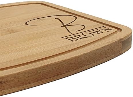  Custom Laser Engraved Bamboo Cutting Board - Letter Script Monogram Thin - 1 Piece - 11" X 11" X 0.75" (Grooved) - Customized Personalized Kitchen Gift For Couples, Weddings, Closing