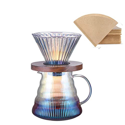  Glass Coffee Maker Pour Over Gradient Color 16oz Glass Carafe Dripper Brewer,50Pcs Coffee Lover Gift Set