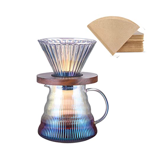  Glass Coffee Maker Pour Over Gradient Color 16oz Glass Carafe Dripper Brewer,50Pcs Coffee Lover Gift Set