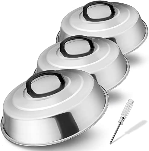  Cheese Melting Dome Set Of 2, Leonyo 12" Metal Steam Basting Cover For Griddle Grill, Stainless Steel Griddle Accessories For BBQ Flat Top Kitchen Cooking Hamburger, Dishwasher Safe, Heat Proof Handle