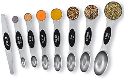  Measuring Spoons, 8 Sets Magnetic Measuring Spoons Dual Sided Stainless Steel Measuring Spoons Stackable Nesting Tablespoon Teaspoon, Fits In Spice Jars, For Dry Or Liquid Ingredients (Rainbow)