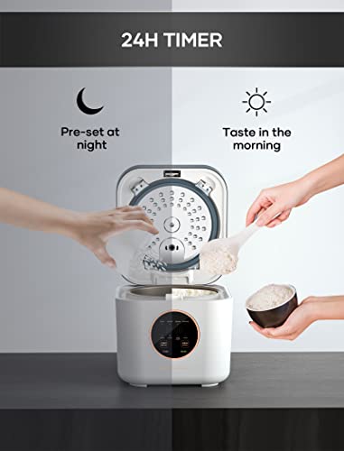  Rice Cooker, Mini Rice Cookers With Keep Warm, 3 Cups (Uncooked), Smart Fuzzy Logic, 24-H Delay Timer, Nonstick Inner Pot, For Soft White Rice, Brown Rice, Sushi, Porridge (Small)