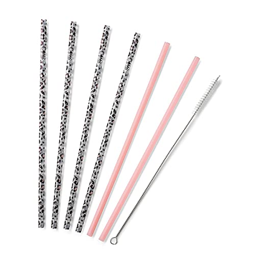  Reusable Straws Luxy Leopard + Blush Reusable Straw Set + Cleaning Brush, Each Straw Is 10.25 Inch Long (Fits Swig Life 20oz Tumblers, 22oz Tumblers, And 32oz Tumblers)