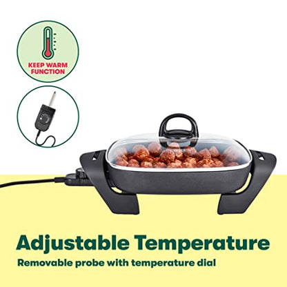 Bella Electric Skillet And Frying Pan With Glass Lid, Nonstick Coating, Cool Touch Handles, Removable Heating Probe, Dishwasher Safe, 12 X 12 Inch, Copper