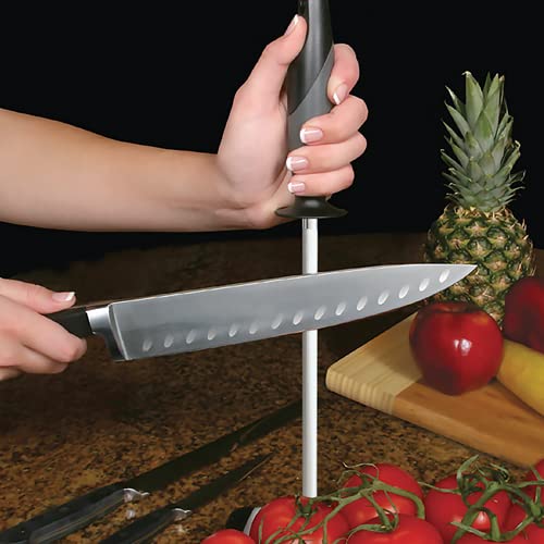  CcuSharp 9" Professional Knife Sharpening Stainless Steel - Honing Rod Butcher Steel W/Rubber Handle - Sharpens, Restores & Realigns Kitchen Knives & Cutting Tools Blades - Lightweight & Durable