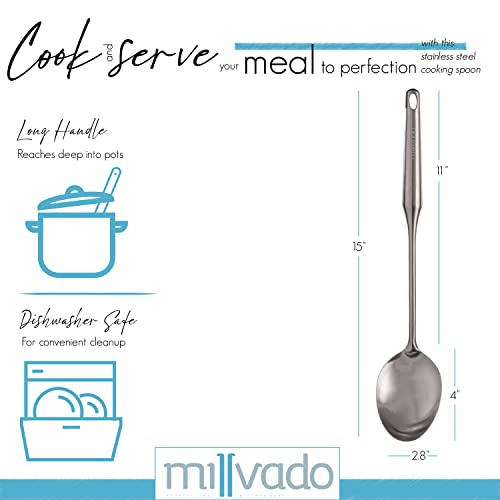  Stainless Steel Big Cooking Spoon, Kitchen Spoon Good For Cooking, Basting, Serving, Dishwasher Safe Metal Utensil, Durable, Solid Construction; 15" Long