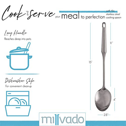  Stainless Steel Big Cooking Spoon, Kitchen Spoon Good For Cooking, Basting, Serving, Dishwasher Safe Metal Utensil, Durable, Solid Construction; 15" Long