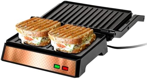  Vente Electric Panini Press Grill And Sandwich Maker With Nonstick Coated Plates, Opens 180 Degrees For Any Food, 1000W Thermostat Control Removable Drip Tray And Easy To Clean Grids, Silver GP0540BR