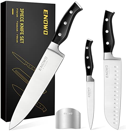  Chef Knife Ultra Sharp Kitchen Knife Set 3 PCS,Premium German Stainless Steel Knife With Finger Guard Clad Dimple,Ergonomic Handle And Gift Box