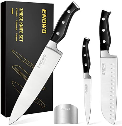  Chef Knife Ultra Sharp Kitchen Knife Set 3 PCS,Premium German Stainless Steel Knife With Finger Guard Clad Dimple,Ergonomic Handle And Gift Box