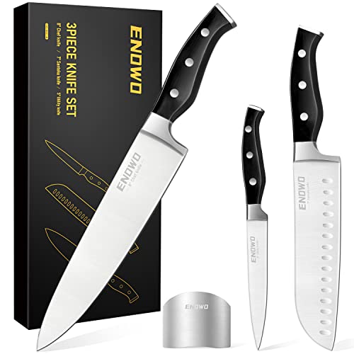  Chef Knife Ultra Sharp Kitchen Knife Set 3 PCS,Premium German Stainless Steel Knife With Finger Guard Clad Dimple,Ergonomic Handle And Gift Box